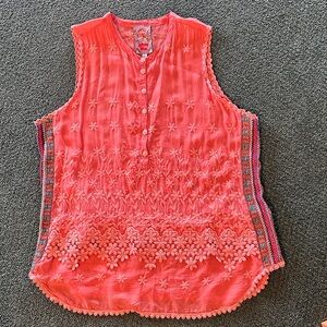 “Johnny Was” Coral Embroidered Blouse